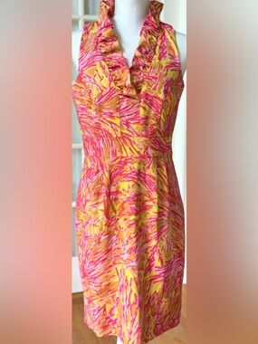 Just...Taylor Pink and Yellow Ruffle Halter Sheath Dress